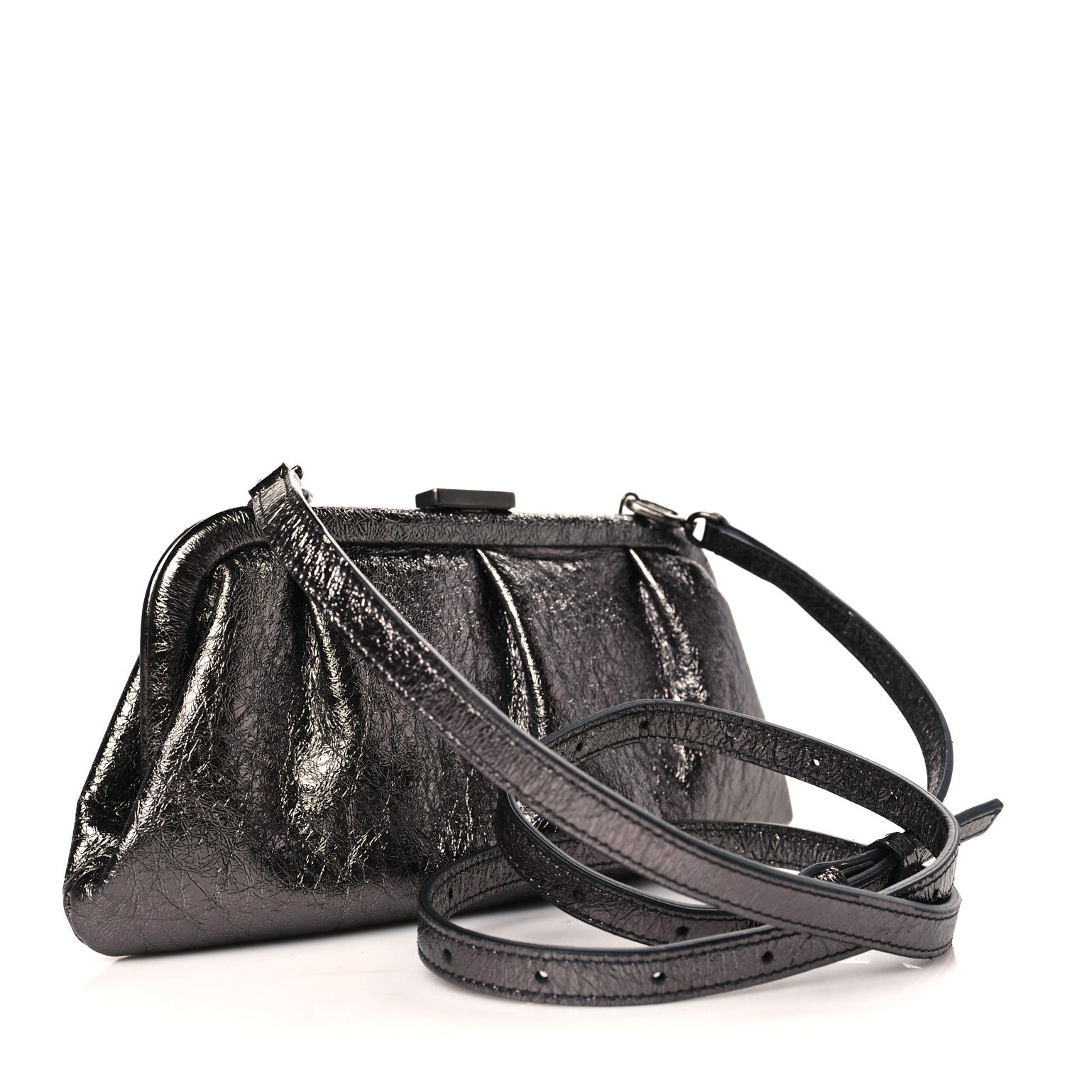 Balenciaga Metallic Textured Calfskin Logo Cloud Clutch XS Black 3 of 9