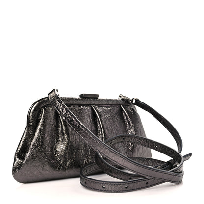Balenciaga Metallic Textured Calfskin Logo Cloud Clutch XS Black 3 of 9