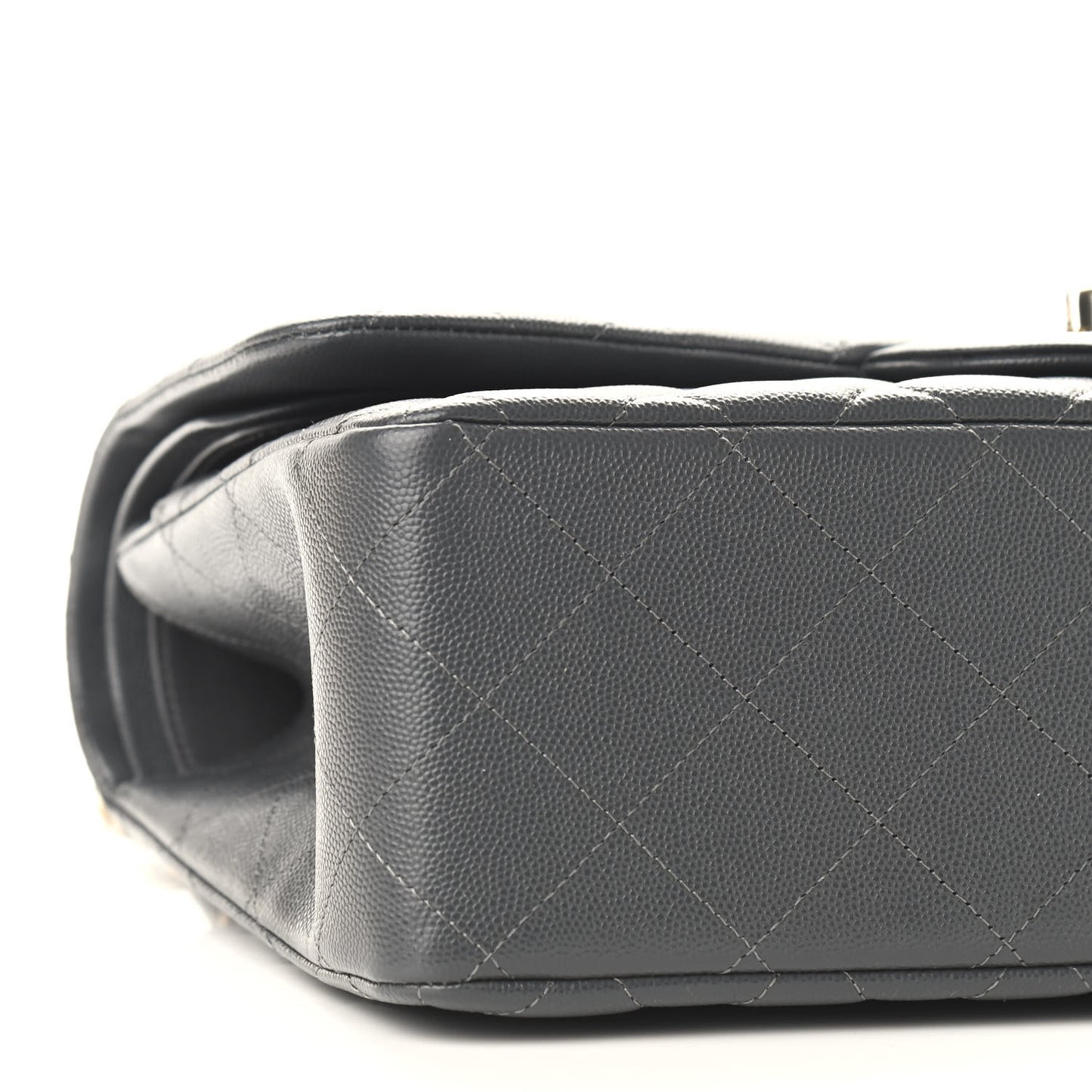 Caviar Quilted Jumbo Double Flap Dark Grey
