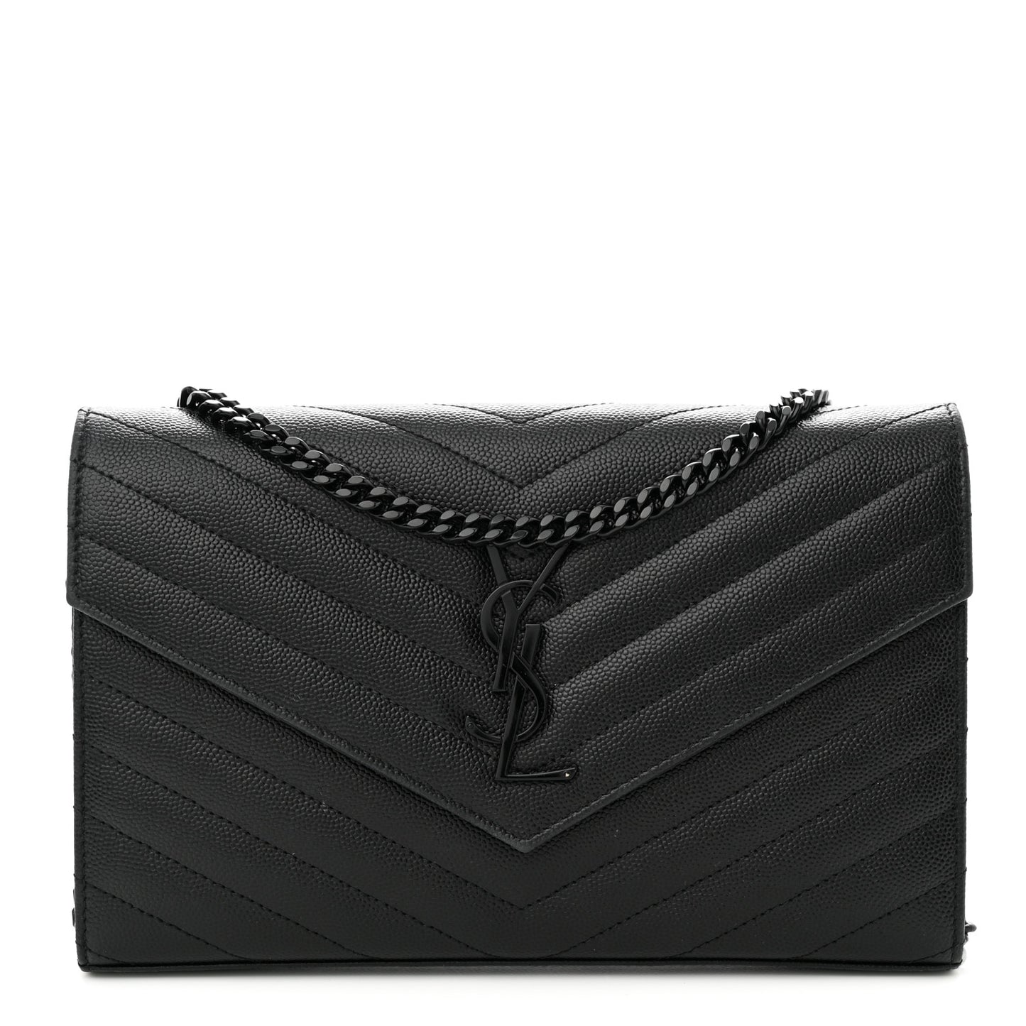 Grain De Poudre Matelasse Chevron Monogram Monochrome Chain Wallet Black