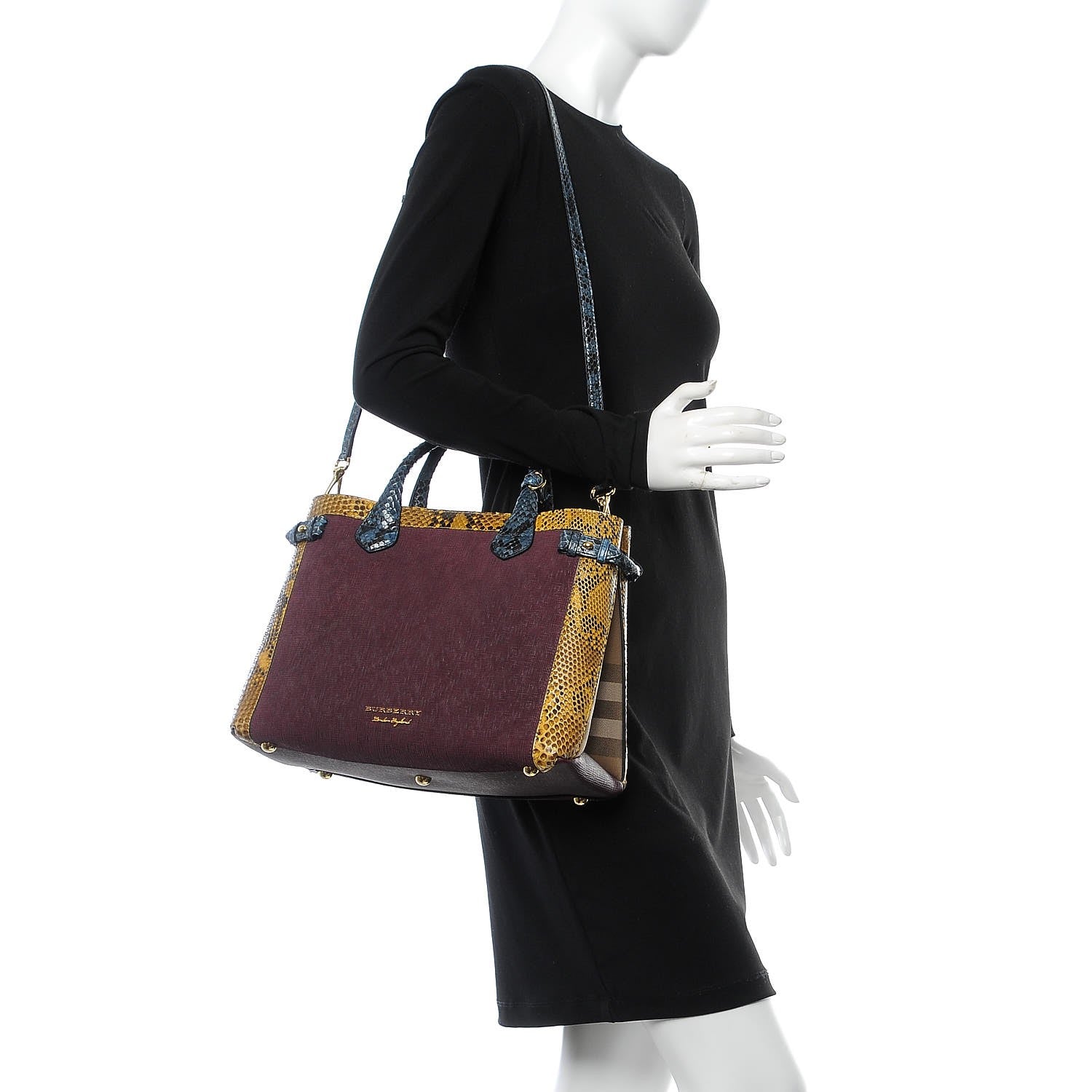 Burberry Python Grainy Calfskin House Check Medium Banner Tote Elderberry 2 of 10