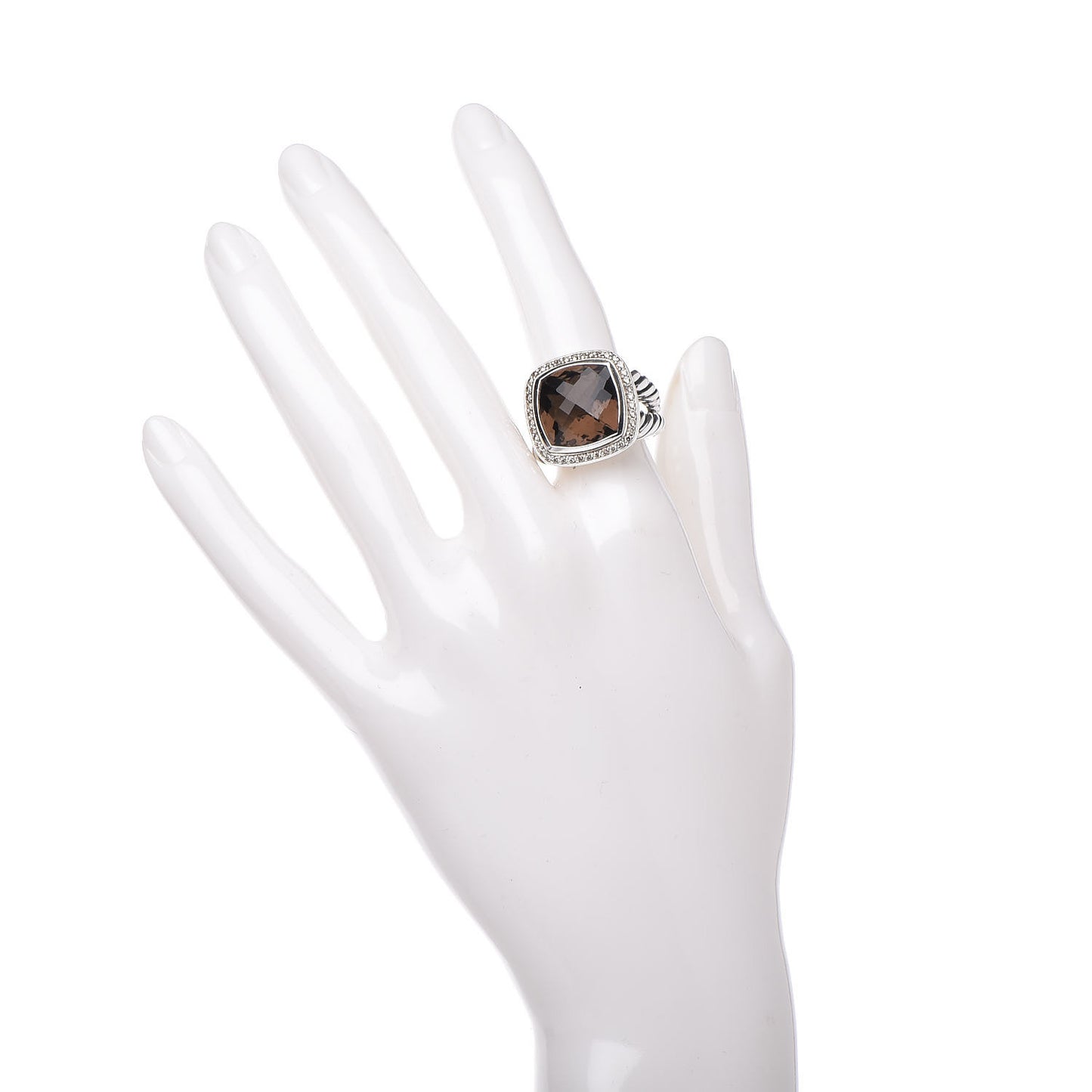 Sterling Silver Diamond Smoky Quartz 14mm Albion Ring 52 6