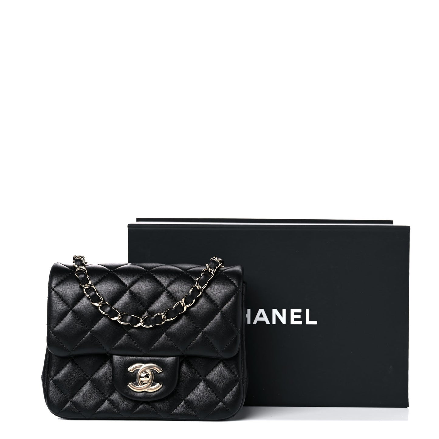 Lambskin Quilted Mini Square Flap Black
