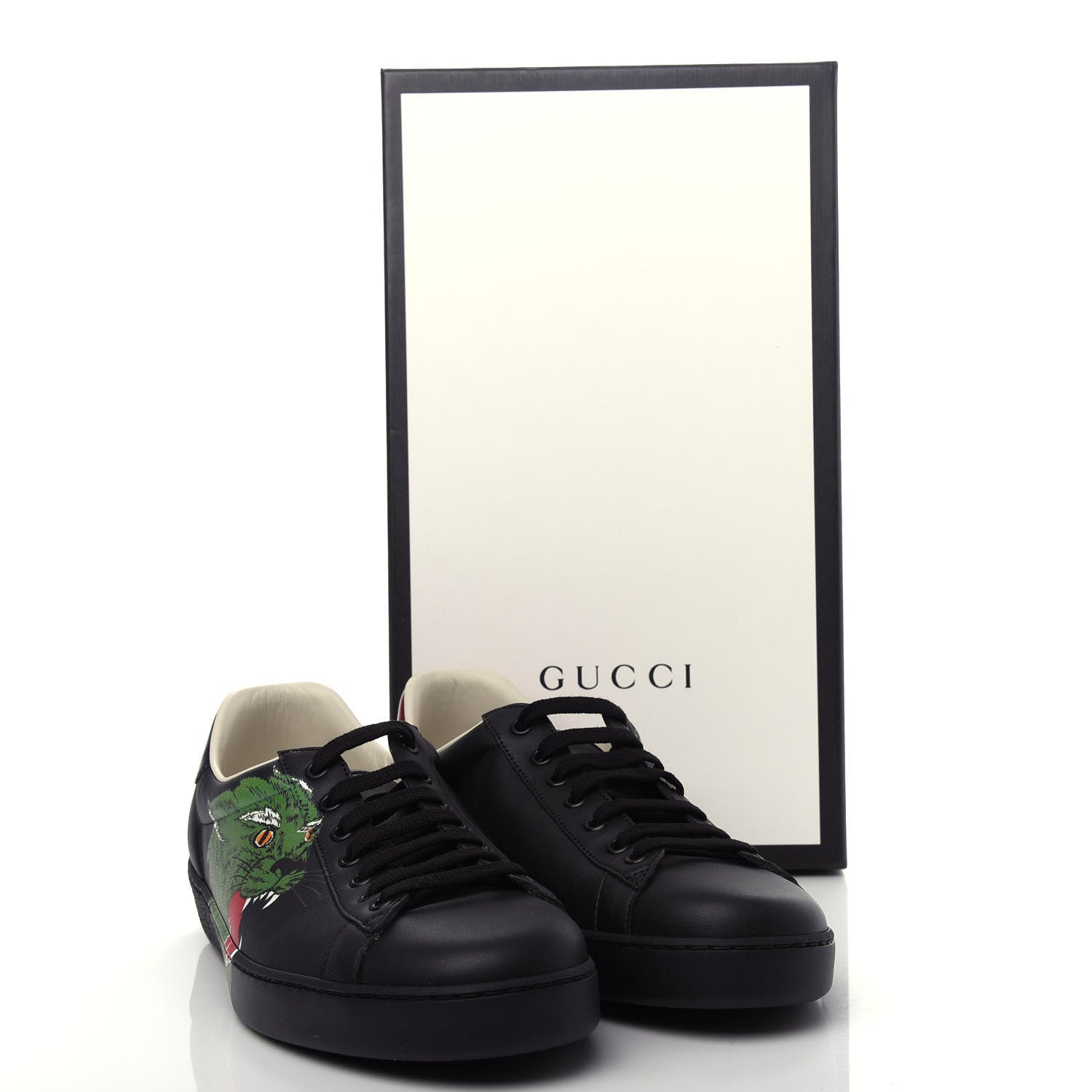 Gucci Calfskin Green Panther Print Mens Ace Sneakers 9.5 Black 11 of 11