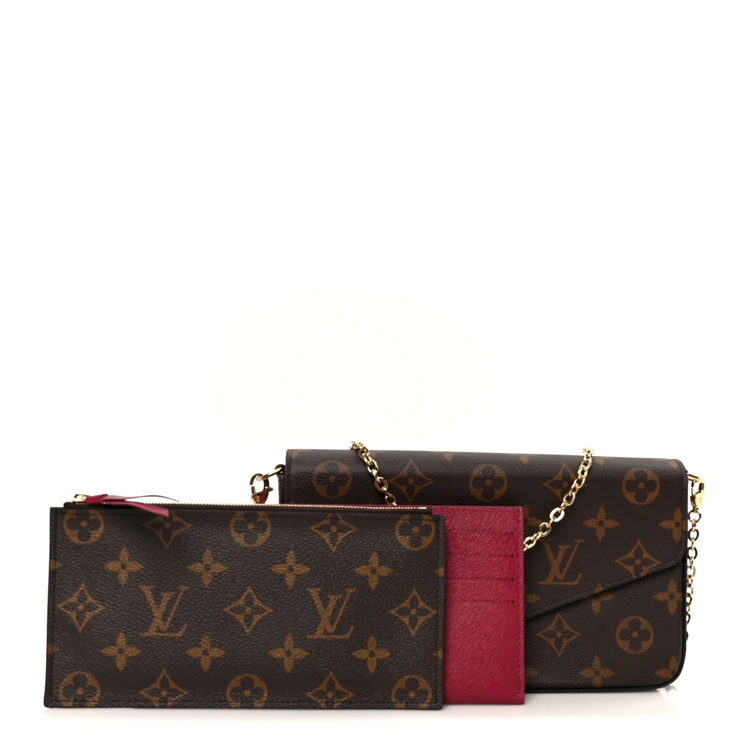 Louis Vuitton Monogram Pochette Felicie Chain Wallet Fuchsia 3 of 15