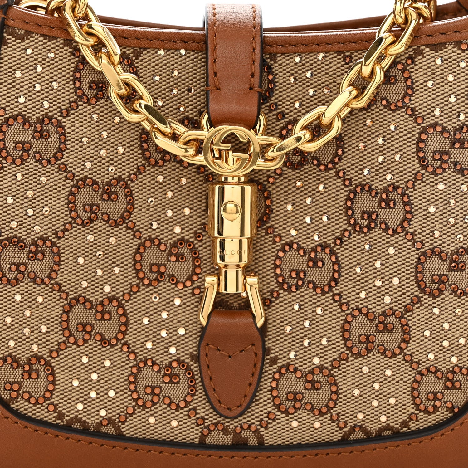 Gucci New Canvas Charisma Calfskin Crystal GG Monogram Mini Jackie 1961 Hobo Camel Ebony 8 of 10