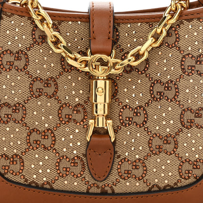 Gucci New Canvas Charisma Calfskin Crystal GG Monogram Mini Jackie 1961 Hobo Camel Ebony 8 of 10