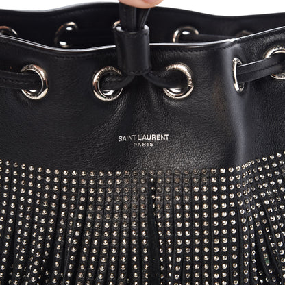 Saint Laurent Calfskin Studded Small Emmanuelle Fringe Bucket Bag Black 8 of 10