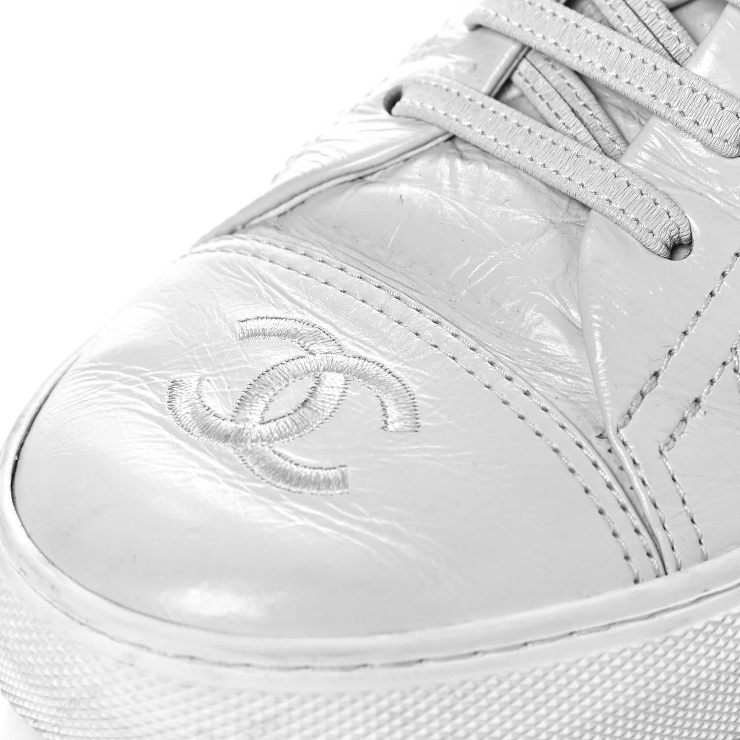 Chanel Crumpled Calfskin Womens CC Bow Sneakers 36.5 White 8 of 9