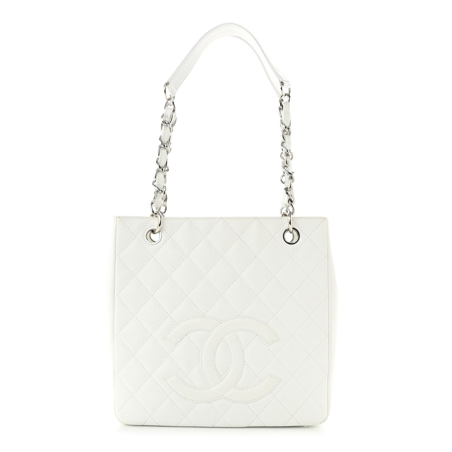 Caviar Quilted Petit Shopping Tote PST White
