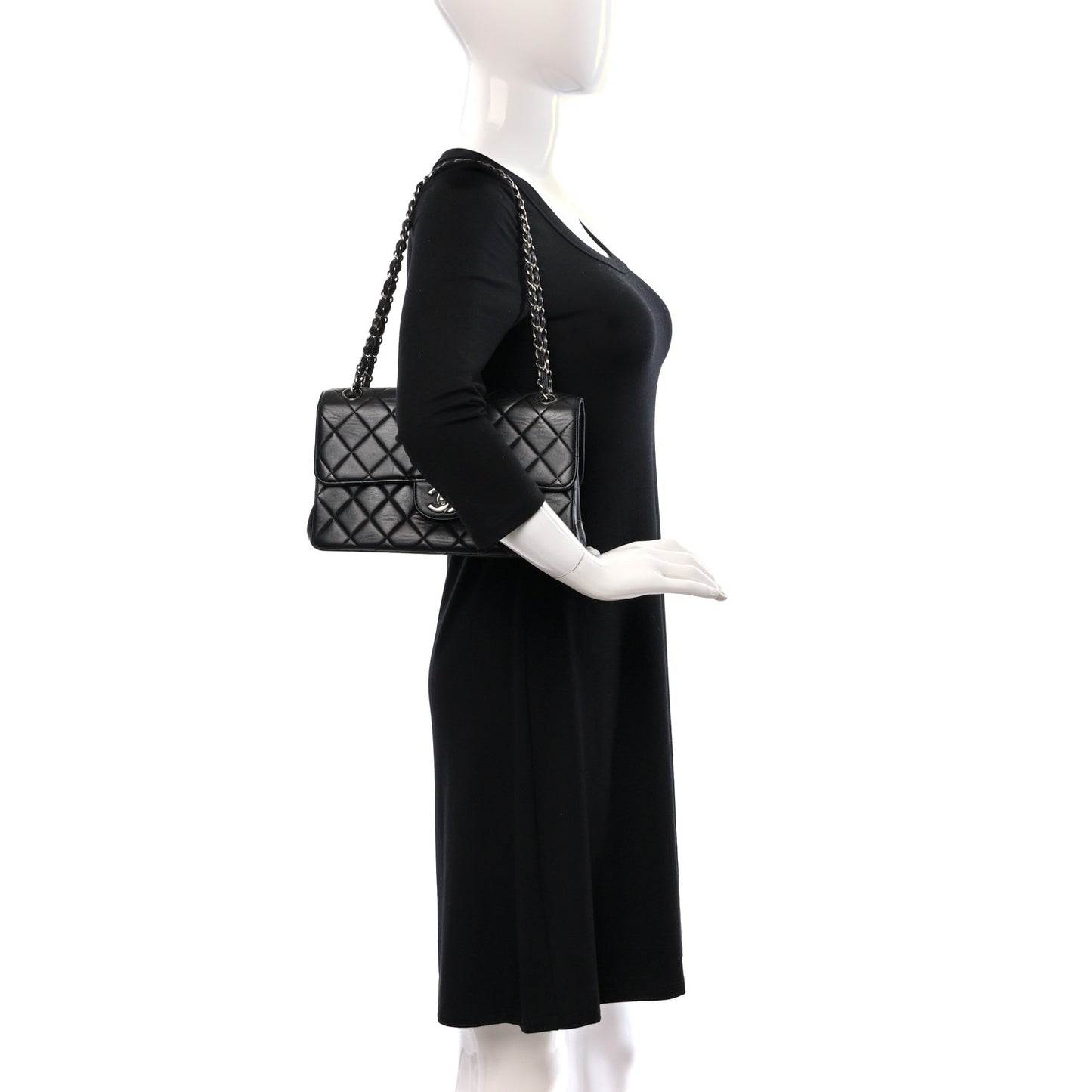 Lambskin Quilted Medium Double Sided Flap Black