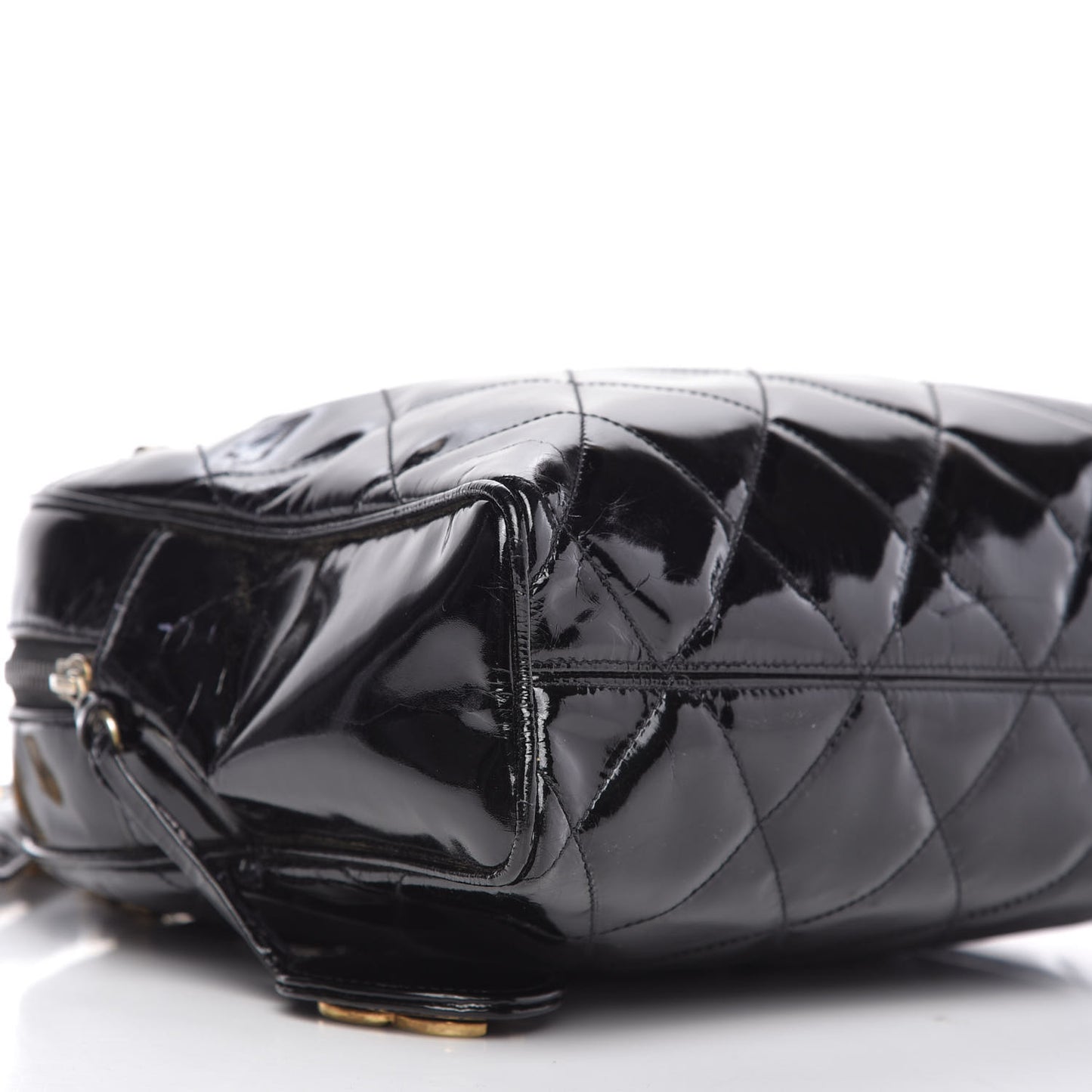 Patent Quilted Shoulder Bag Black