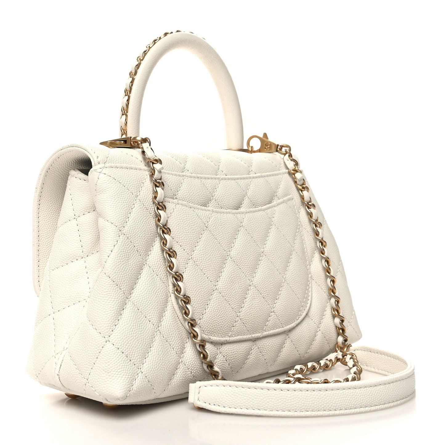 Caviar Quilted Mini Coco Chain Handle Flap White