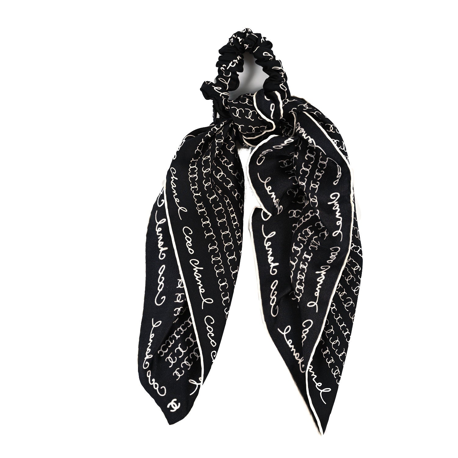 Chanel Silk CC Twilly Hair Tie Black White 2 of 4