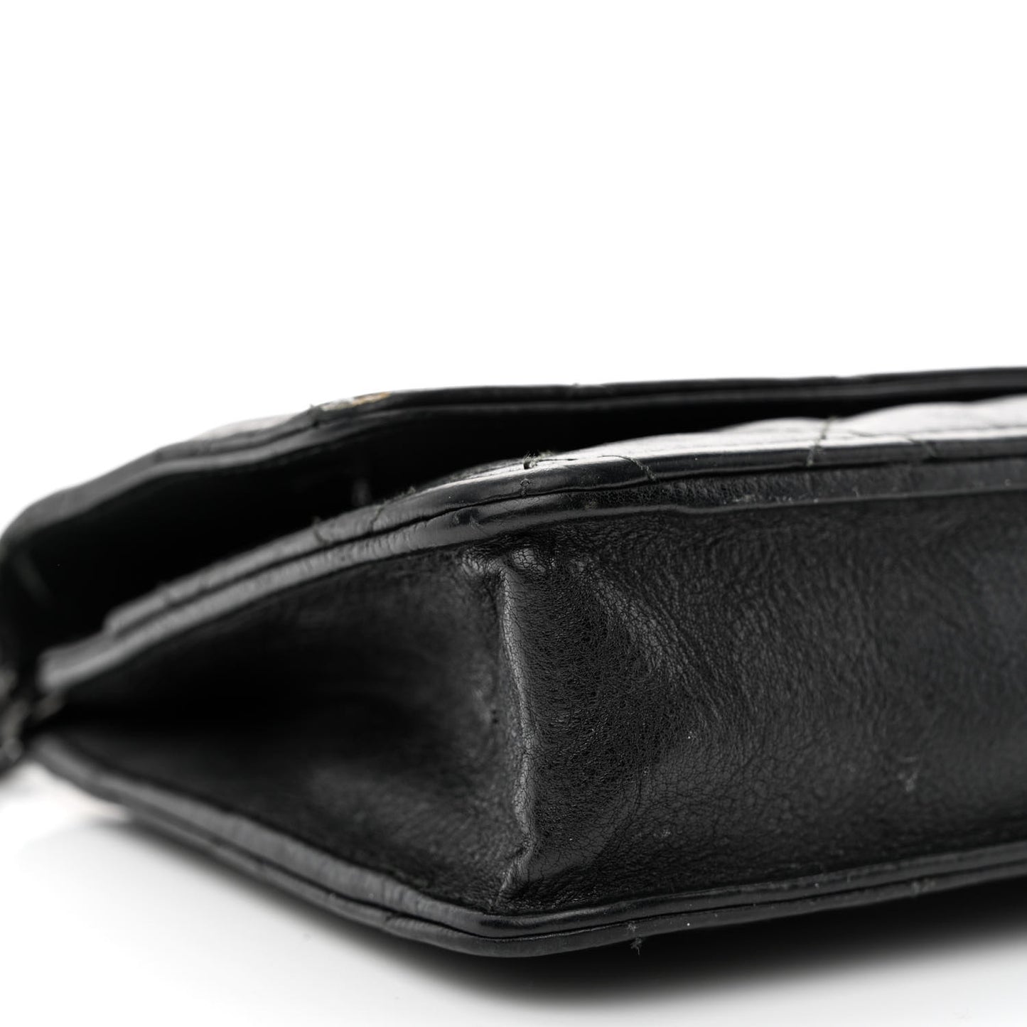Crumpled Calfskin Quilted Wallet On Chain WOC So Black
