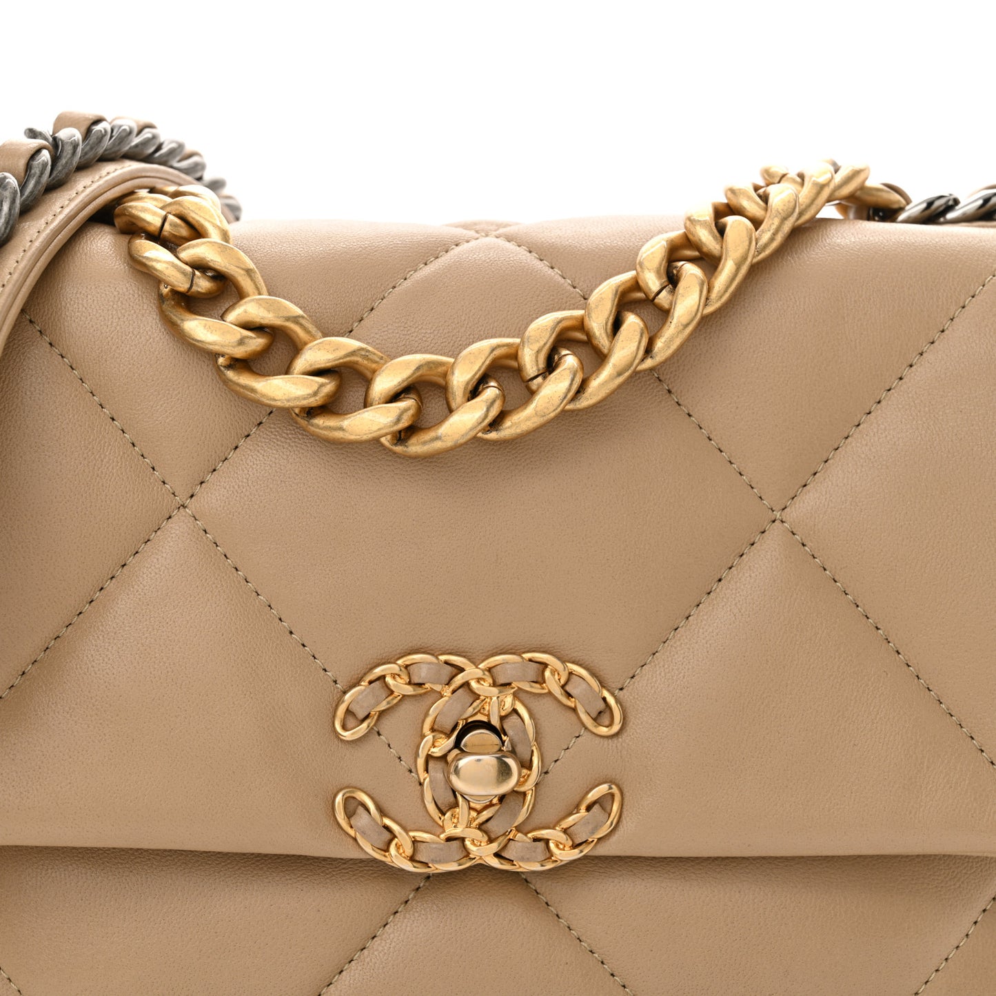 Lambskin Quilted Medium Chanel 19 Flap Dark Beige