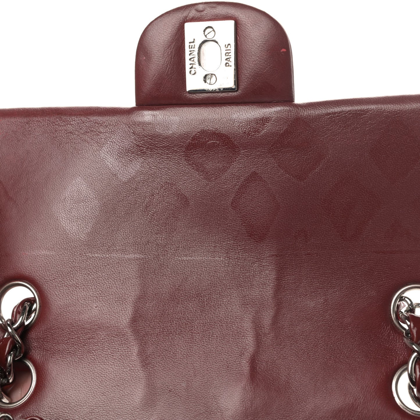 Patent Calfskin Quilted Mini Rectangular Flap Dark Red