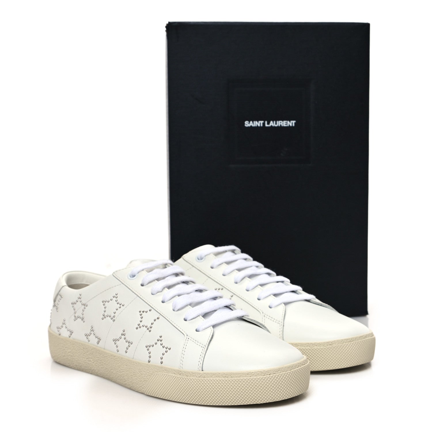 Saint Laurent Calfskin Studded Star Court Sneakers 41 White 9 of 9