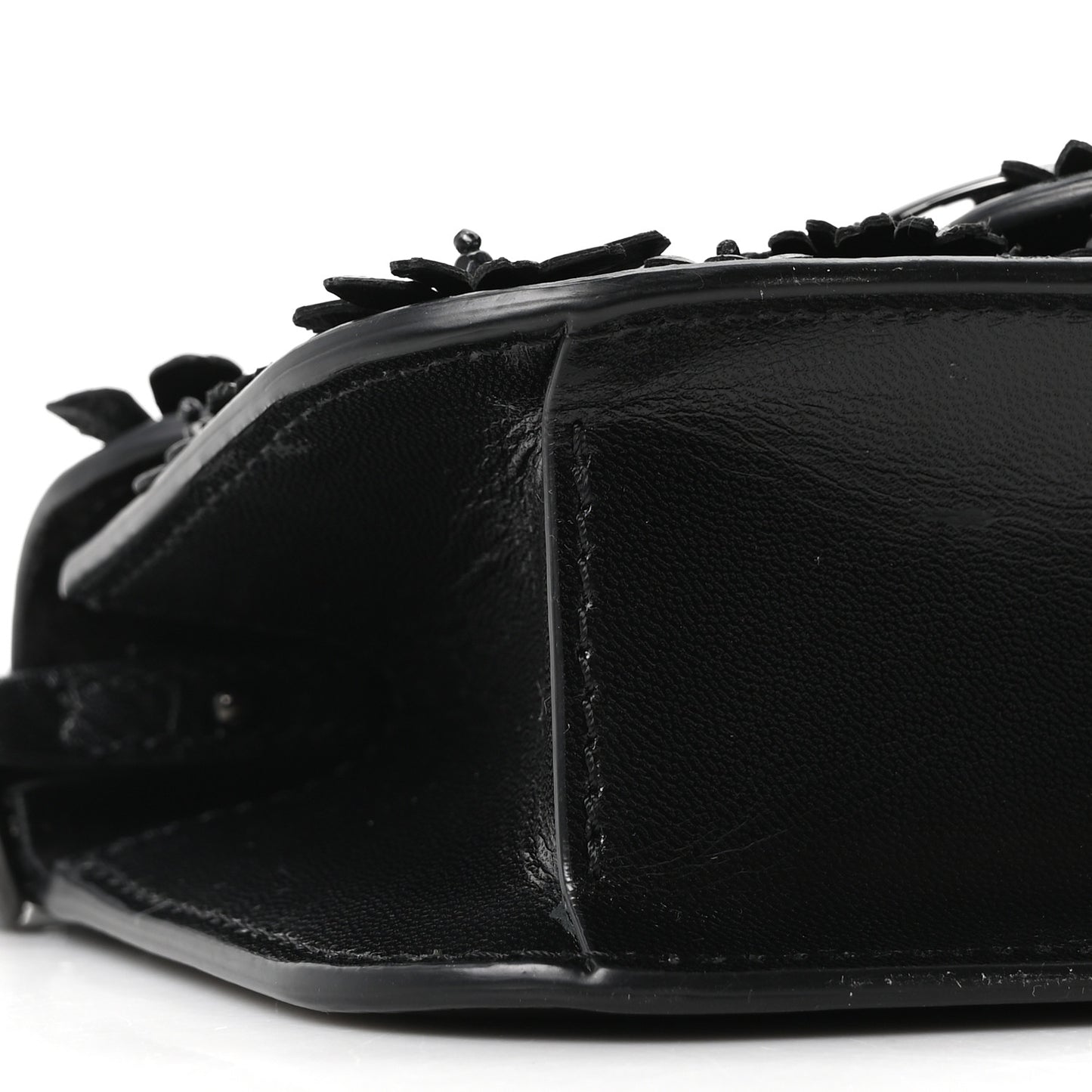 Calfskin Floral Embroidered Monochrome Vlogo Small Loco Shoulder Bag Black