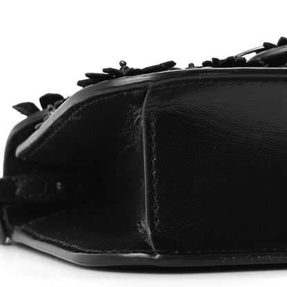 Valentino Garavani Calfskin Floral Embroidered Monochrome Vlogo Small Loco Shoulder Bag Black 14 of 17