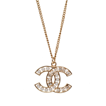 Chanel Crystal Pearl CC Pendant Necklace Gold 4 of 7