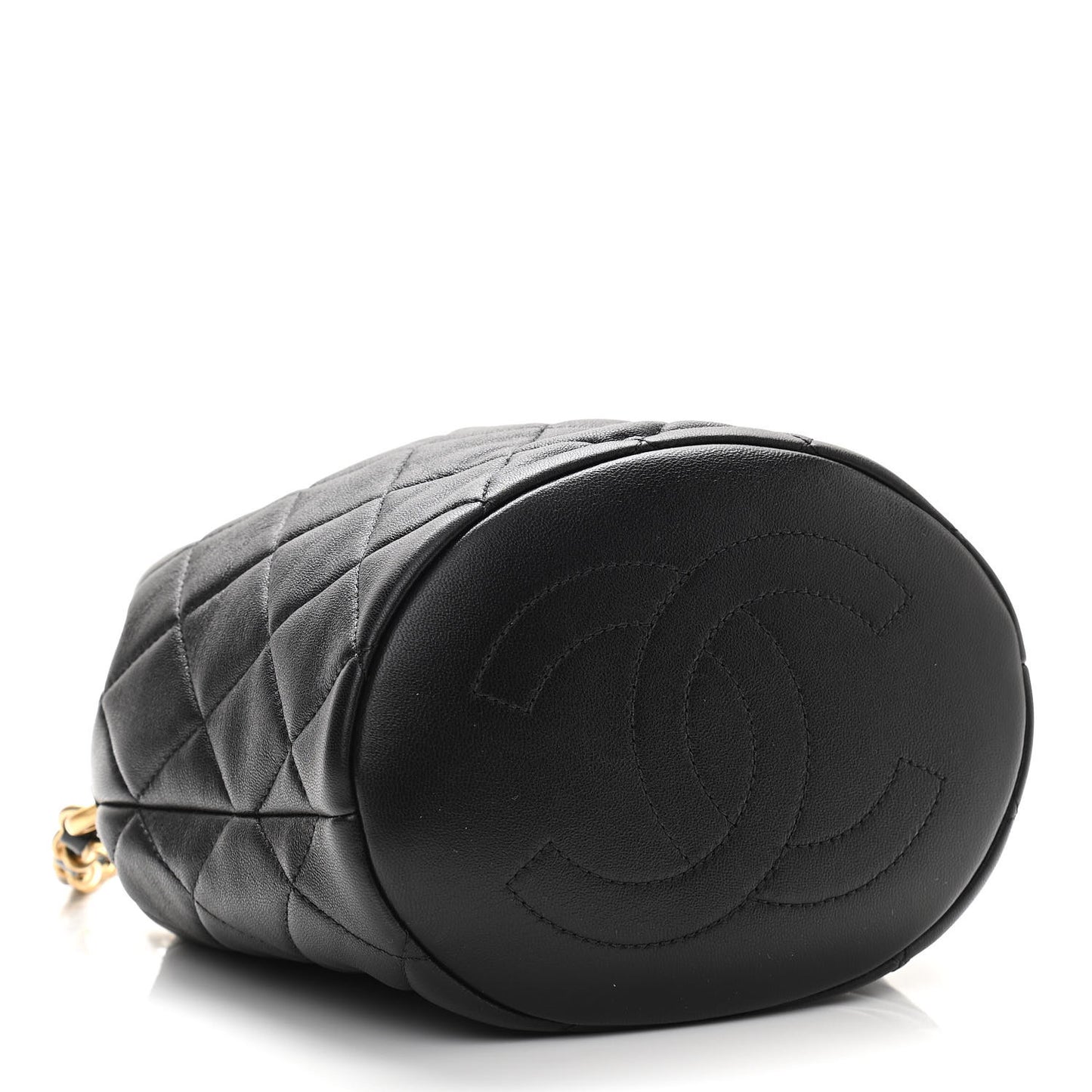 Lambskin Quilted Pearl Crown Drawstring Bag Black
