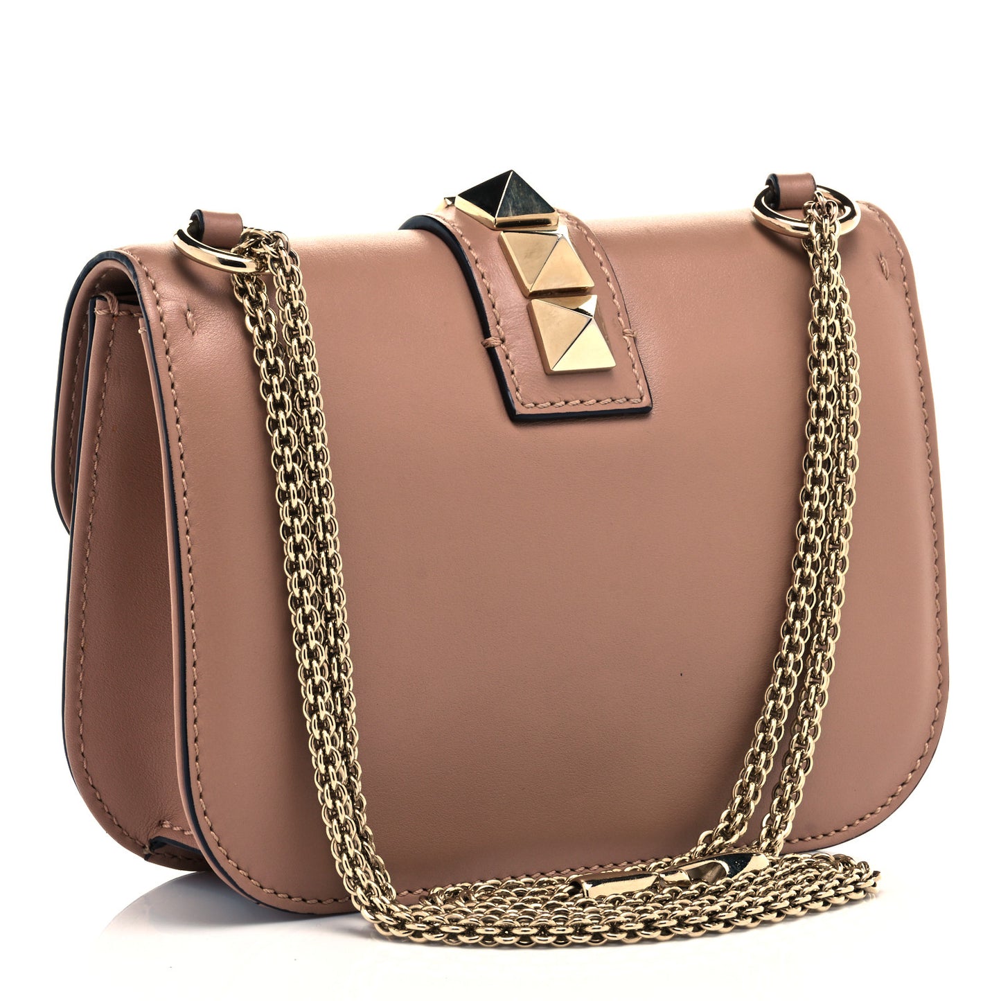 Vitello Small Glam Lock Rockstud Flap Soft Noisette