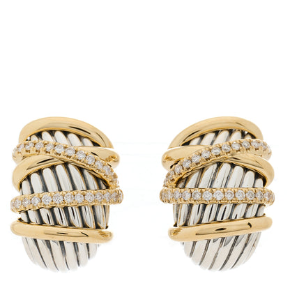 David Yurman 18K Yellow Gold Sterling Silver Diamond Helena Shrimp Earrings 1 of 3