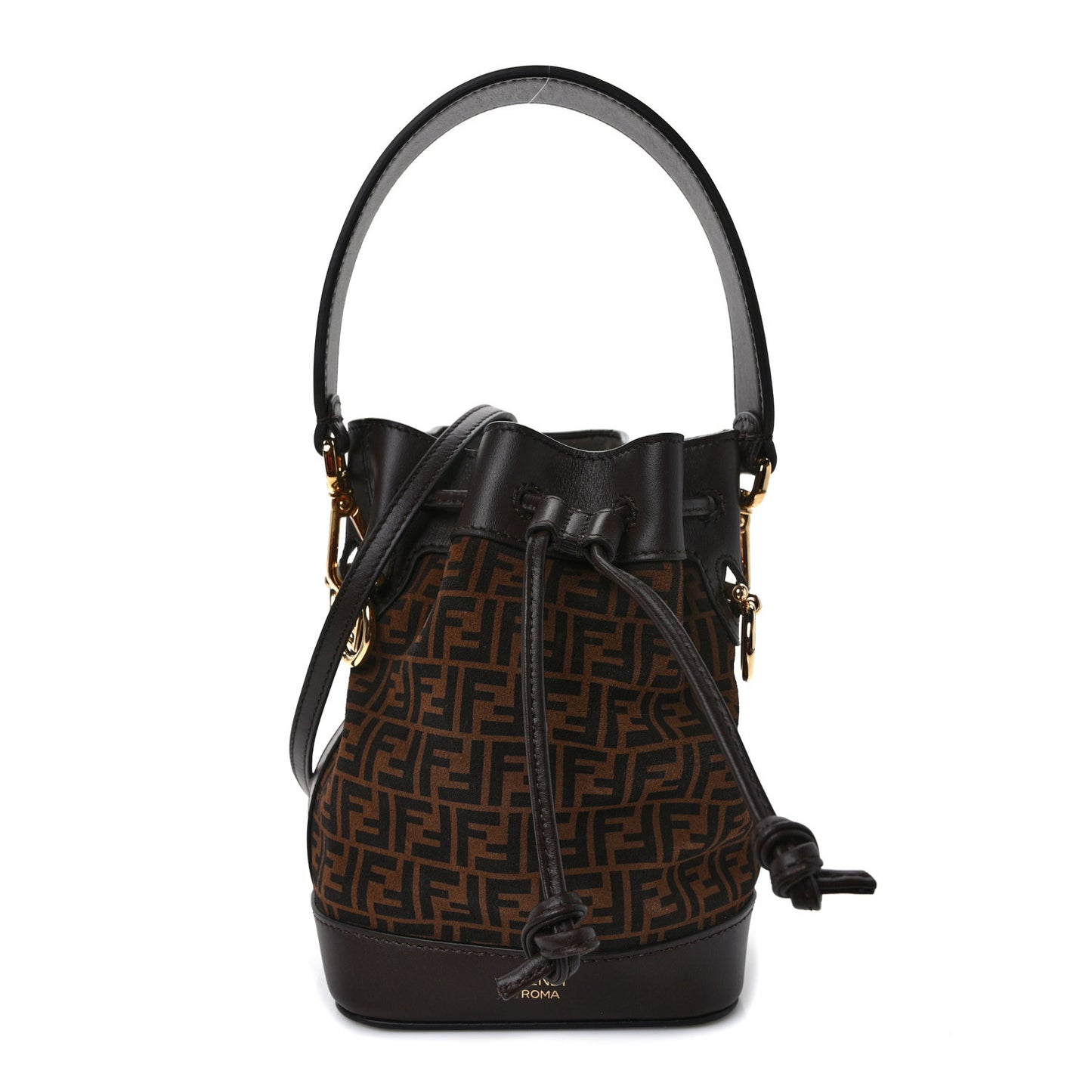 Suede Vitello King F is Fendi Micro FF Mini Mon Tresor Bucket Bag Sigaro Marrone Ebano