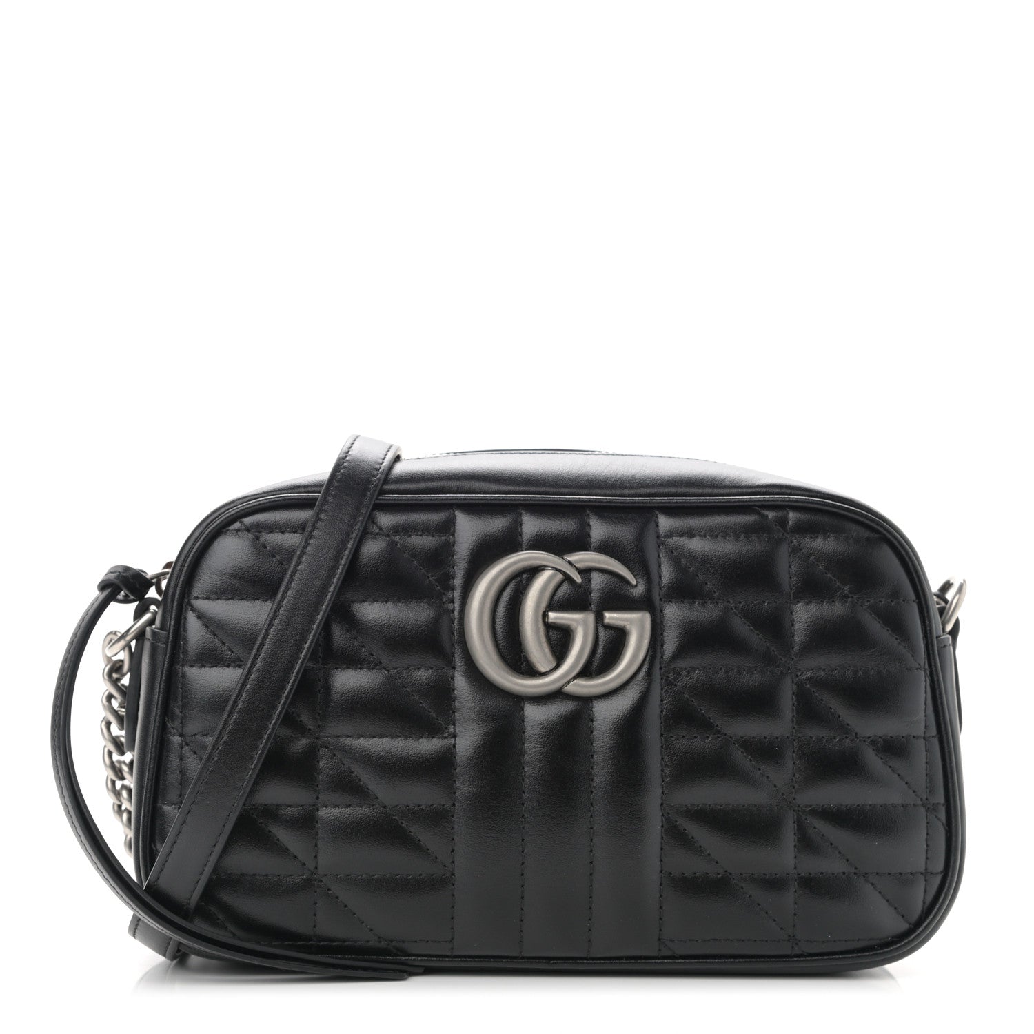 Gucci Calfskin Matelasse Aria Small GG Marmont Chain Shoulder Bag Black 1 of 10