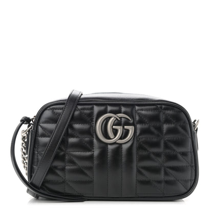 Gucci Calfskin Matelasse Aria Small GG Marmont Chain Shoulder Bag Black 1 of 10