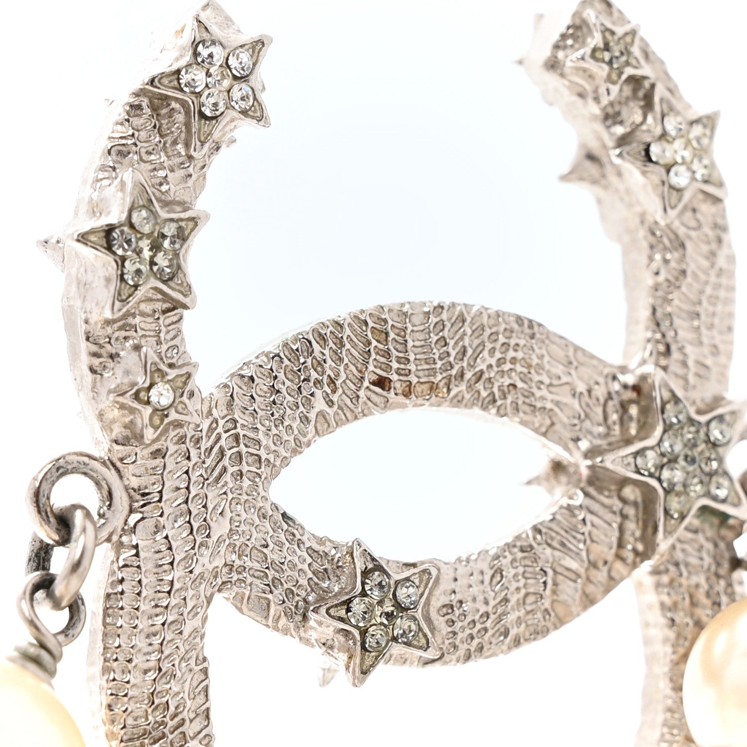 Chanel Pearl Beaded Star CC Long Necklace Silver 6 of 6