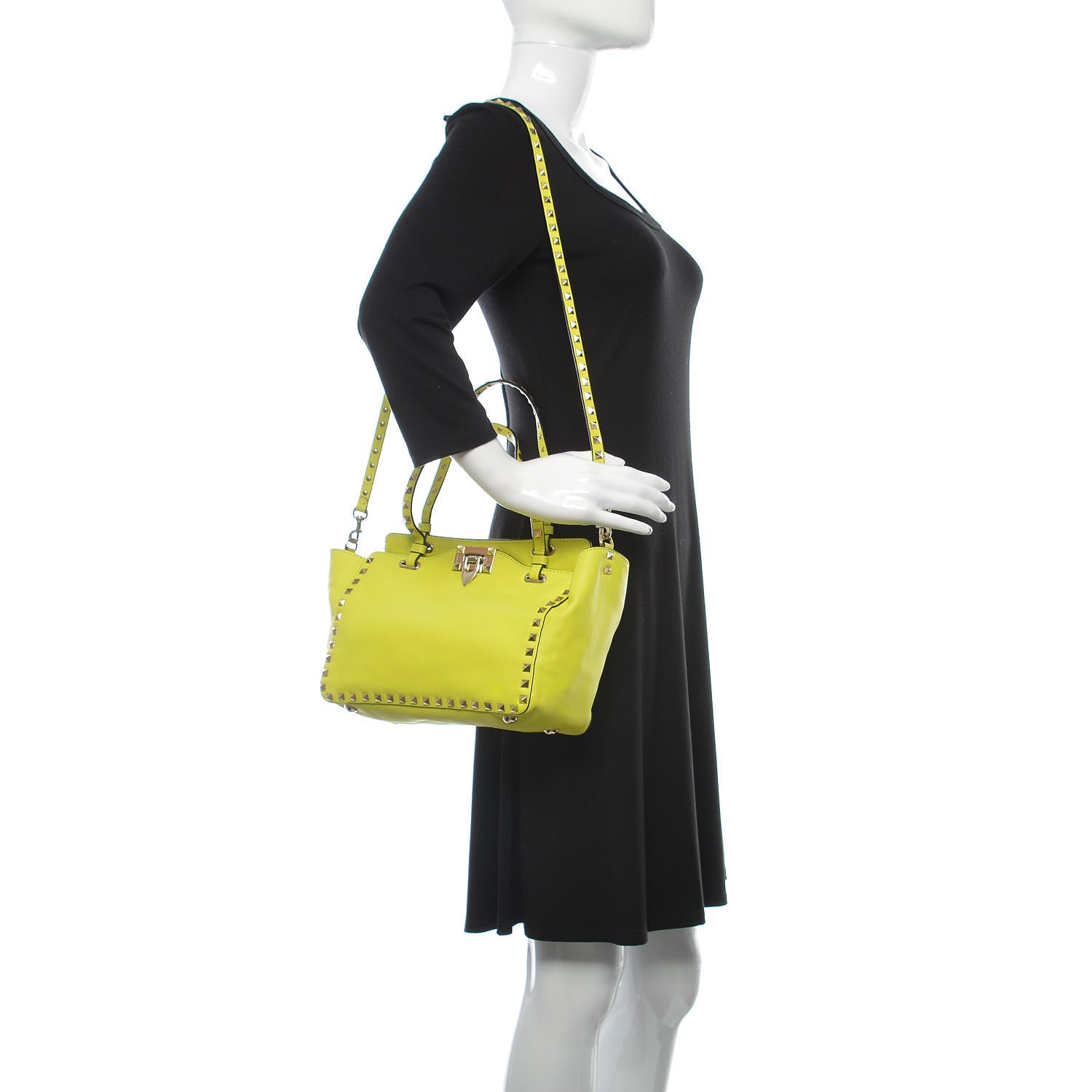 Valentino Garavani Vitello Small Rockstud Tote Yellow Fluo 2 of 12