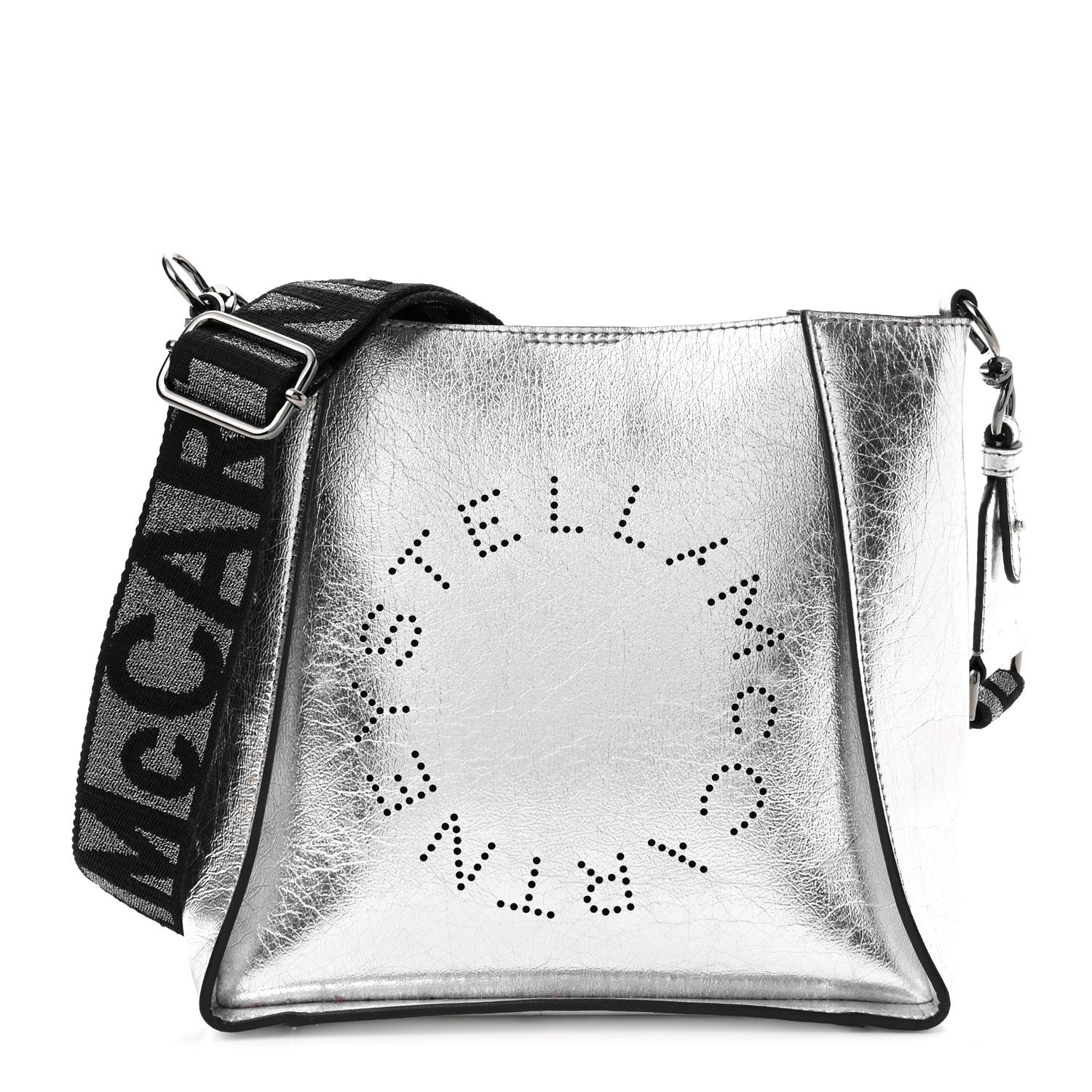 Stella McCartney Metallic Eco Alter Nappa Perforated Logo Mini Crossbody Silver 1 of 9