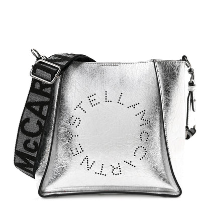 Stella McCartney Metallic Eco Alter Nappa Perforated Logo Mini Crossbody Silver 1 of 9
