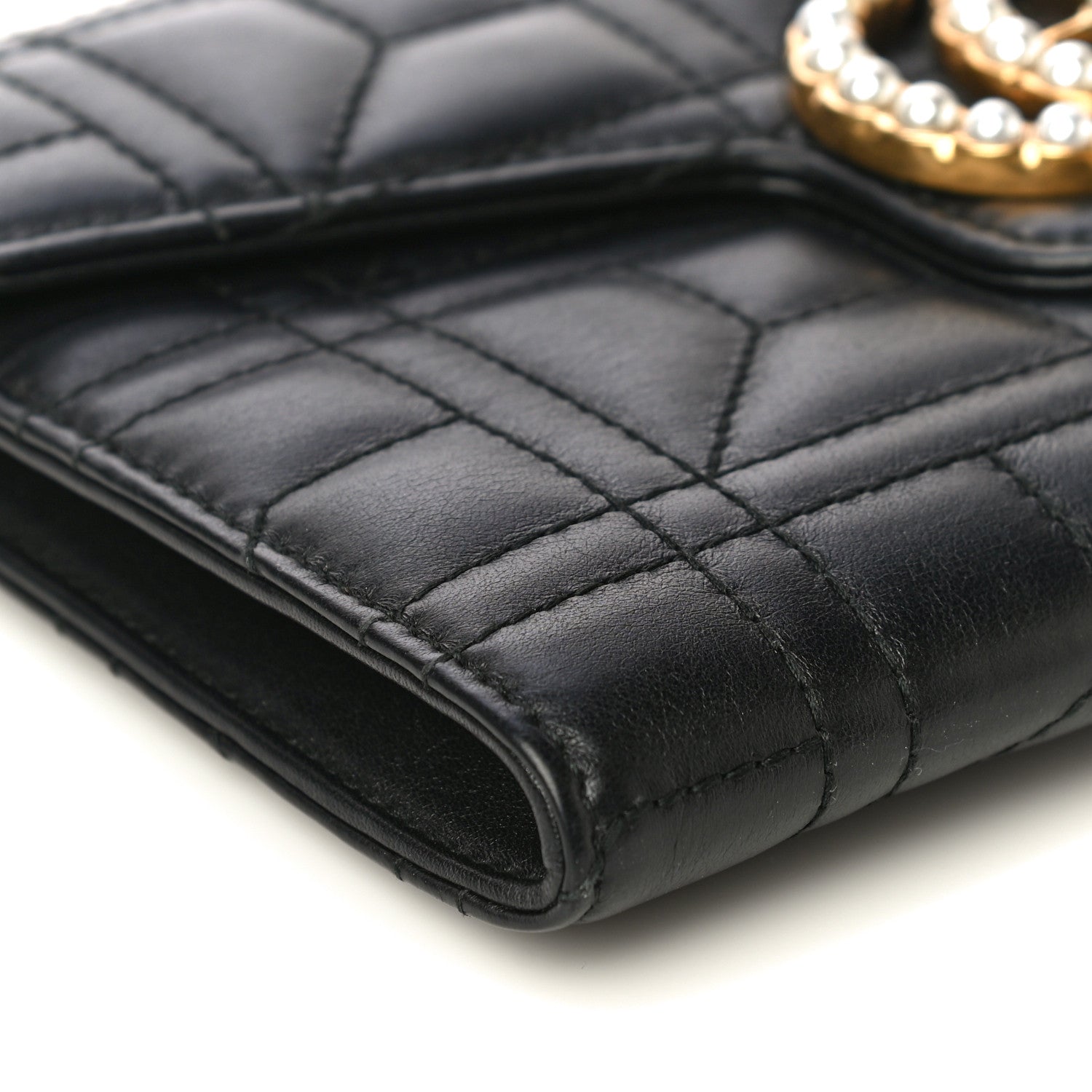 Gucci Calfskin Matelasse Mini Pearly GG Marmont Chain Wallet Black 9 of 13