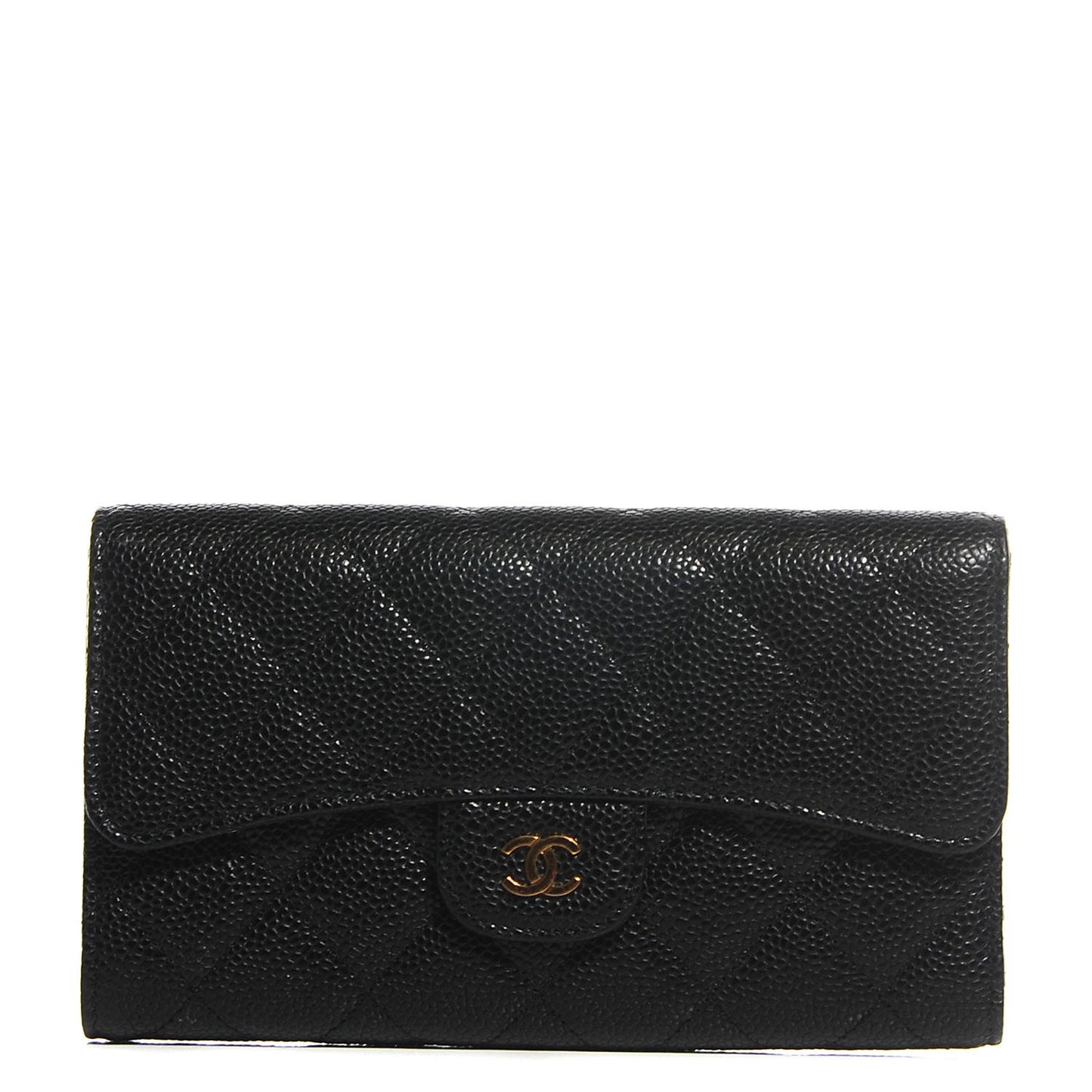 Caviar Quilted Long Flap Wallet Black