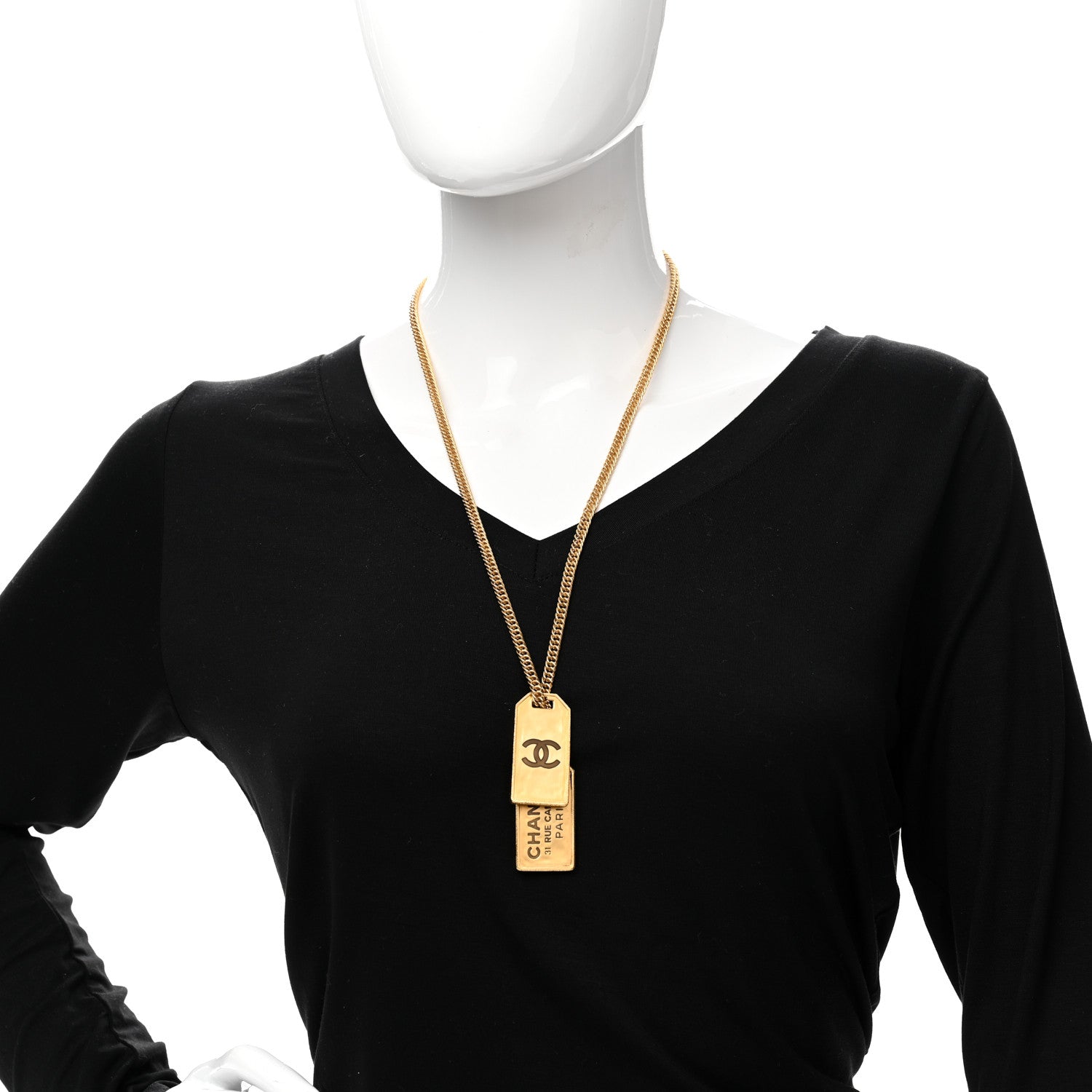 Chanel ID Dog Tag Charm Necklace Gold 2 of 5