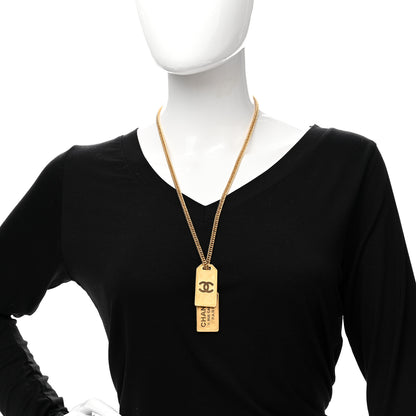 Chanel ID Dog Tag Charm Necklace Gold 2 of 5