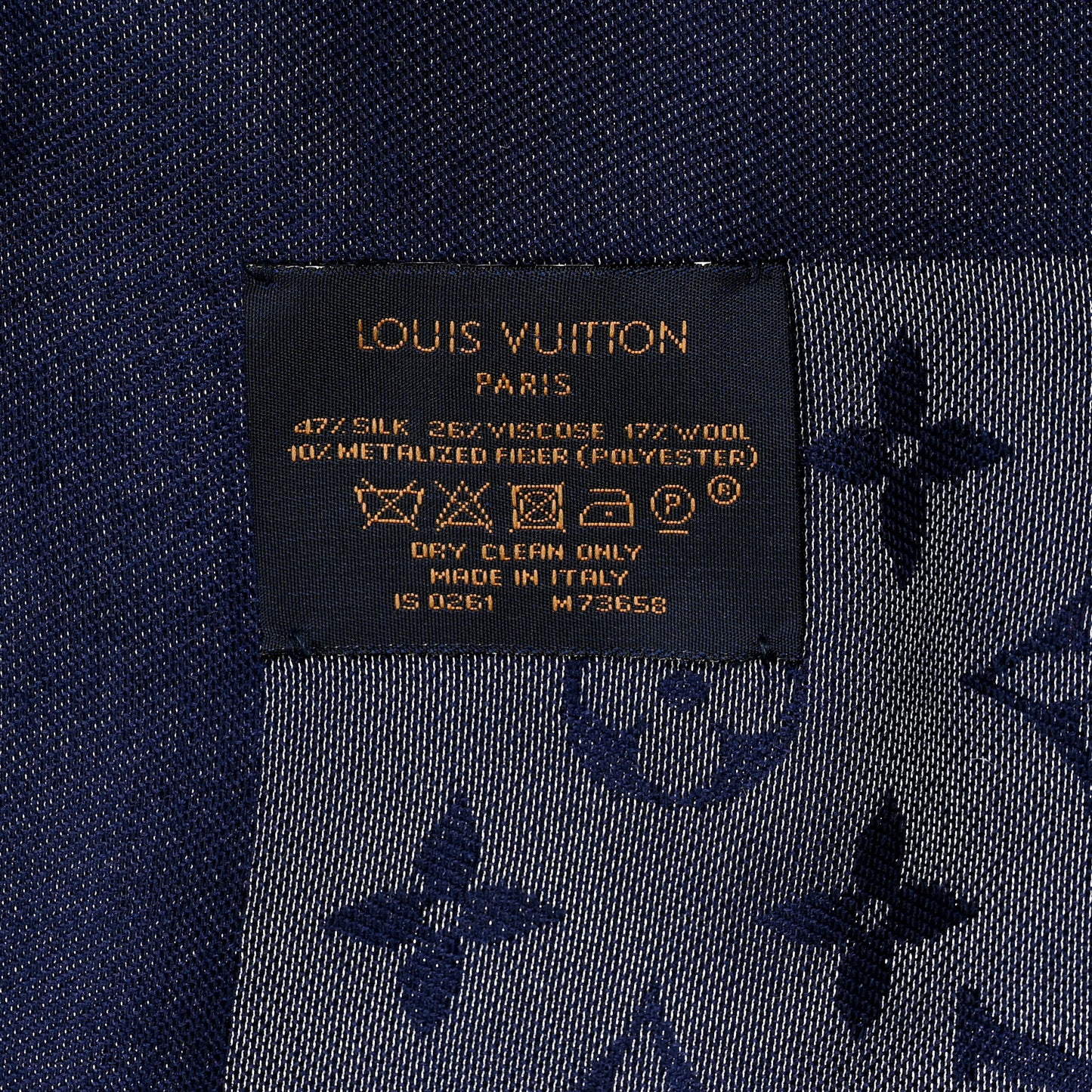 Wool Silk Monogram Denim Shawl Bleu Nuit