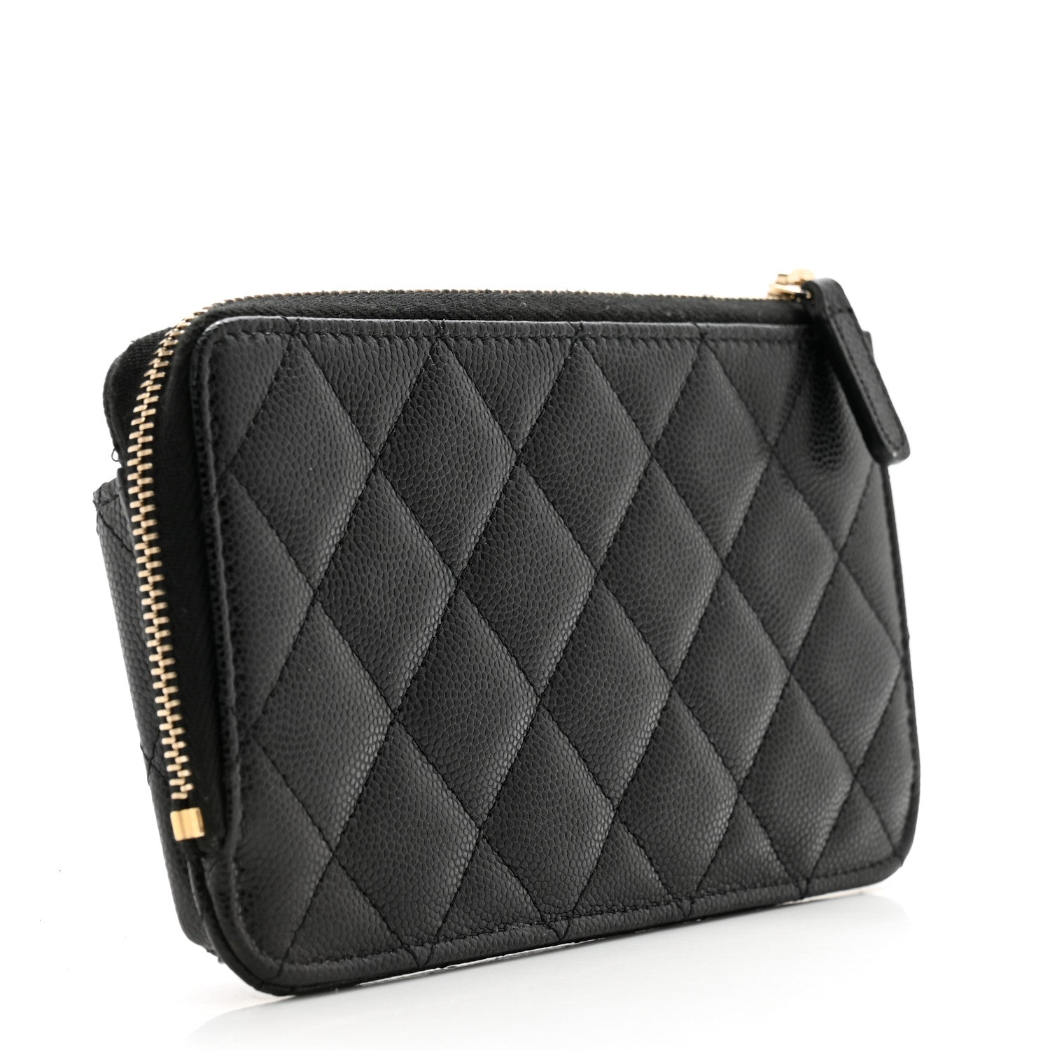 Chanel Caviar Quilted Phone Holder Zip Clutch Black 3 of 10