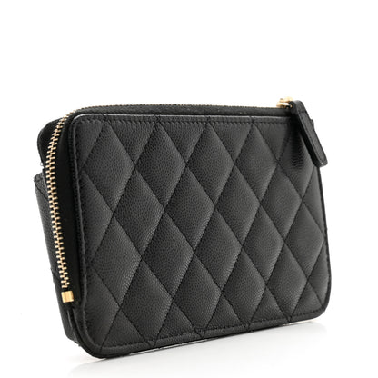 Chanel Caviar Quilted Phone Holder Zip Clutch Black 3 of 10