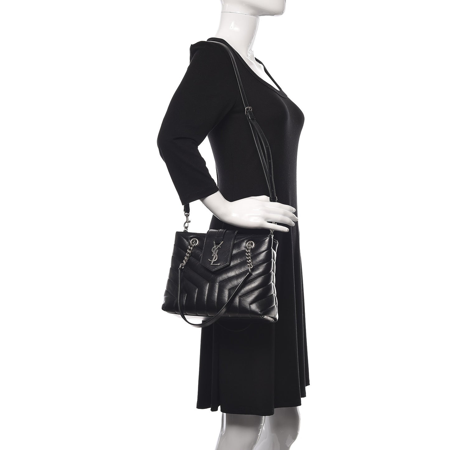 Calfskin Y Quilted Monogram Small Loulou Shopper Black