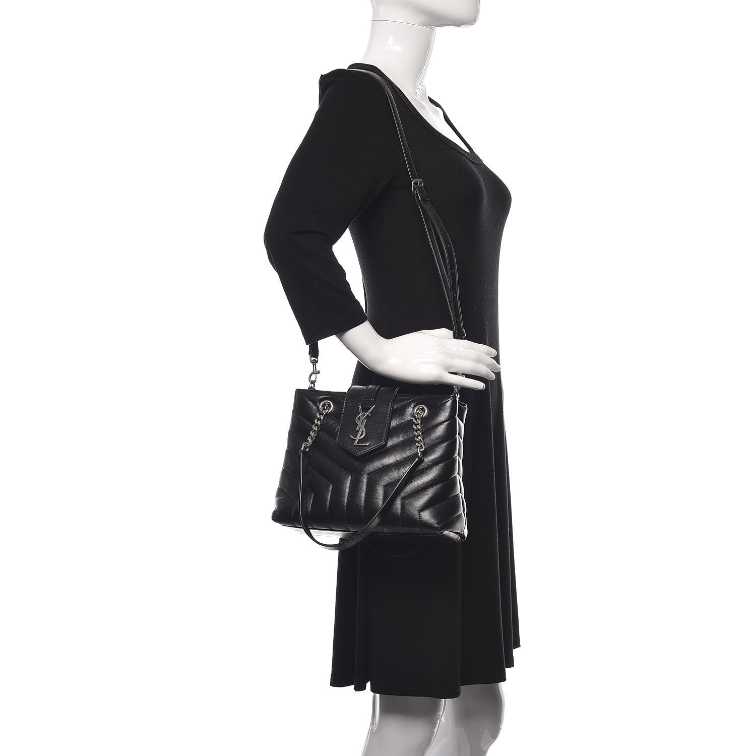 Saint Laurent Calfskin Y Quilted Monogram Small Loulou Shopper Black 2 of 10