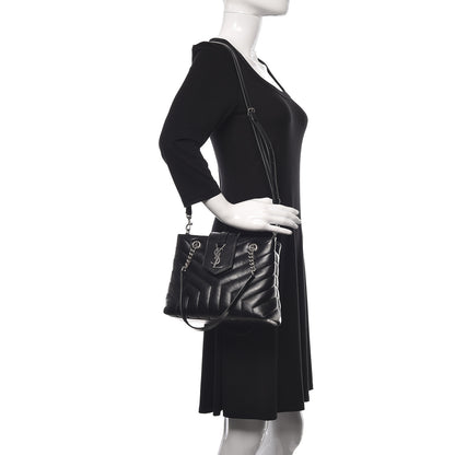 Saint Laurent Calfskin Y Quilted Monogram Small Loulou Shopper Black 2 of 10
