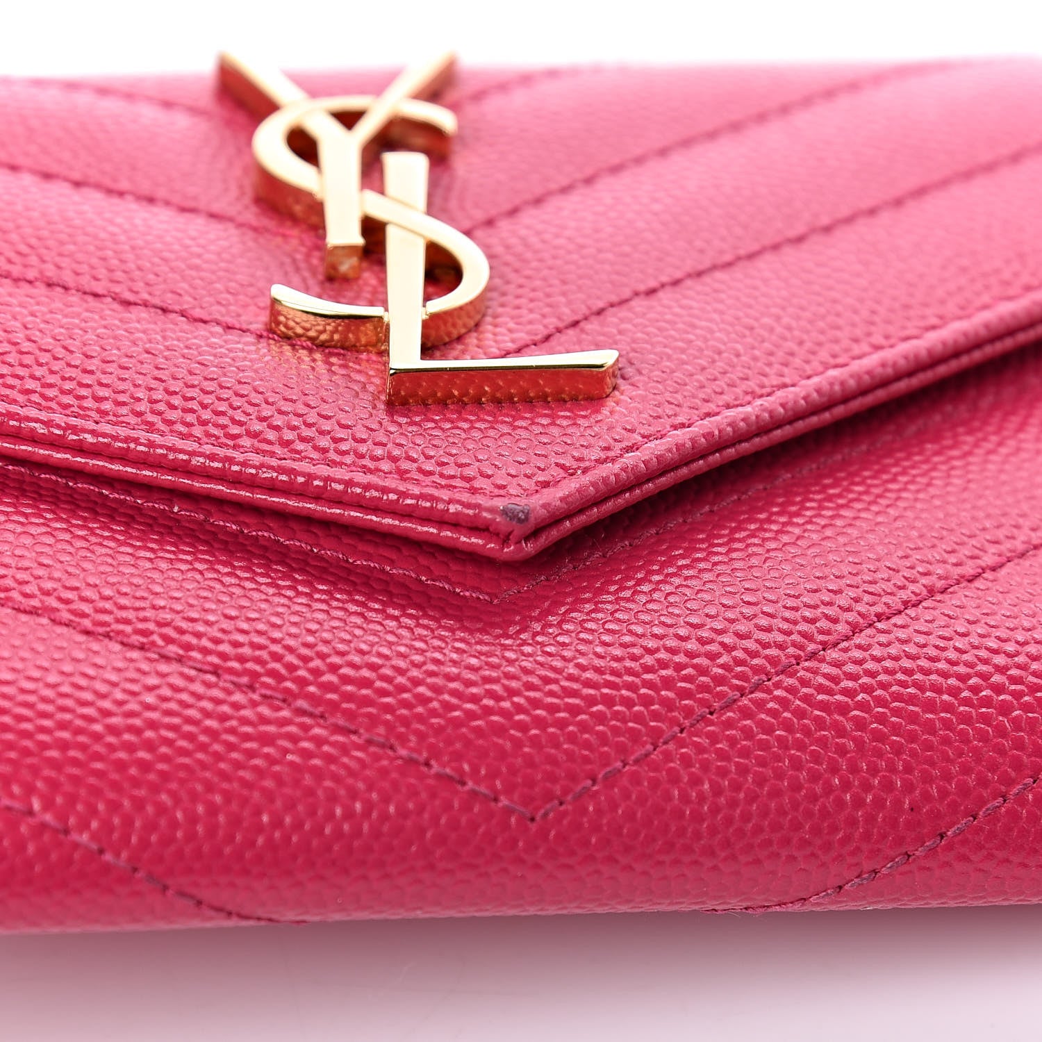 Saint Laurent Grain De Poudre Matelasse Chevron Small Monogram Envelope Wallet Bubblegum 6 of 10