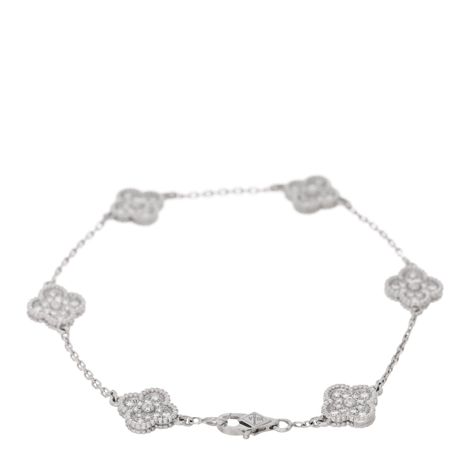 Van Cleef & Arpels 18K White Gold Diamond 6 Motifs Sweet Alhambra Bracelet 2 of 3