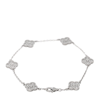 Van Cleef & Arpels 18K White Gold Diamond 6 Motifs Sweet Alhambra Bracelet 2 of 3