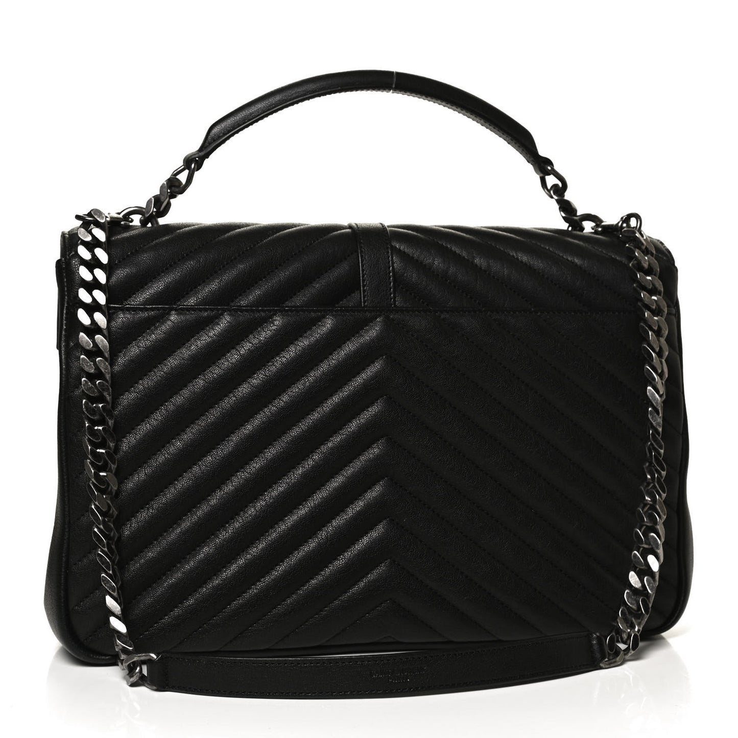 Sheepskin Matelasse Chevron Monogram Large College Satchel Black
