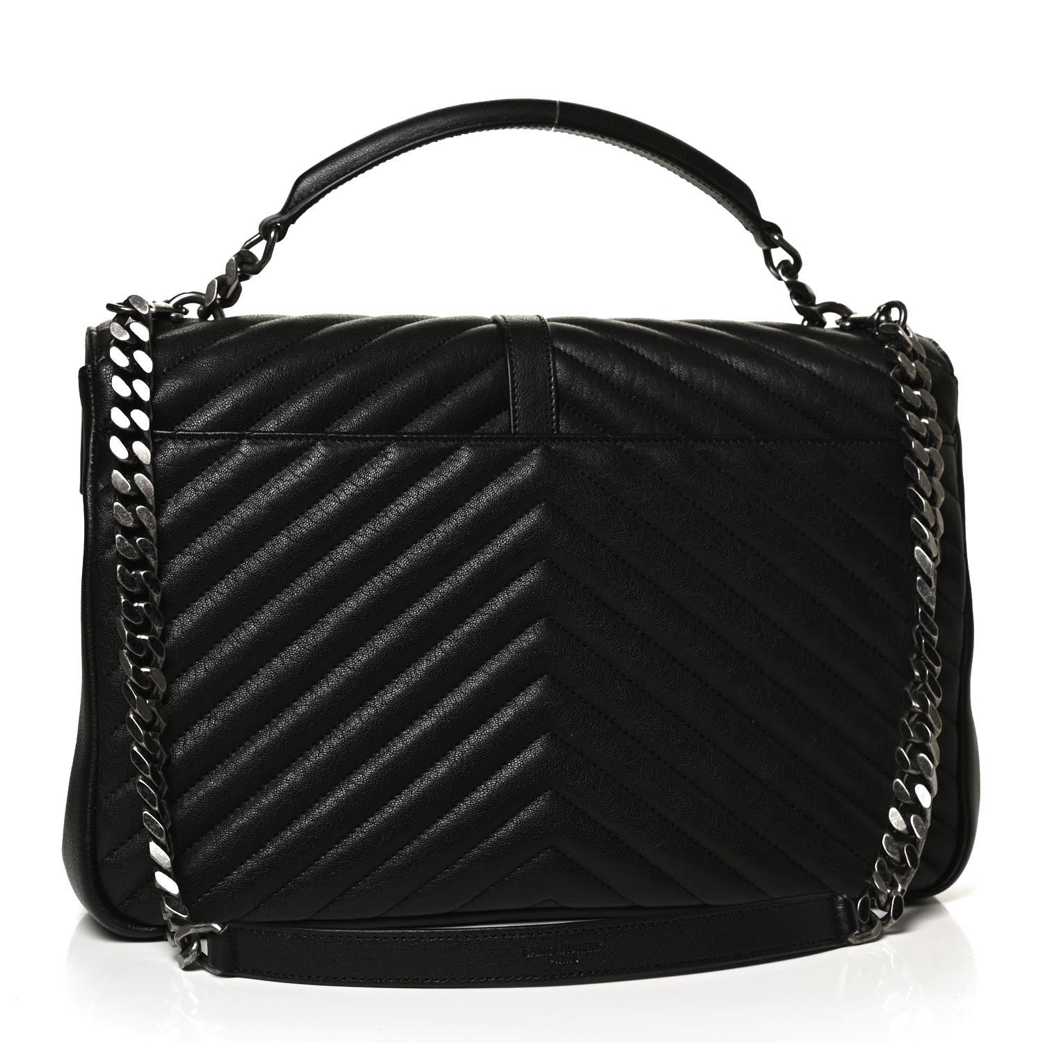 Saint Laurent Sheepskin Matelasse Chevron Monogram Large College Satchel Black 2 of 8